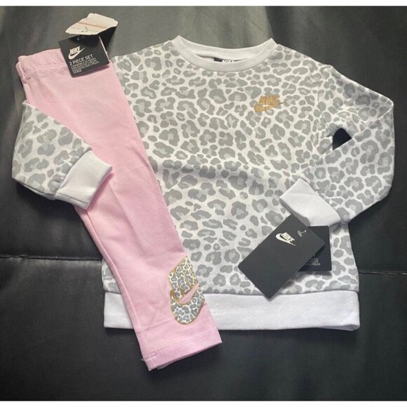NWT Nike Leopard Print Sweater Tunic & Leggings Set Girls Size 2T